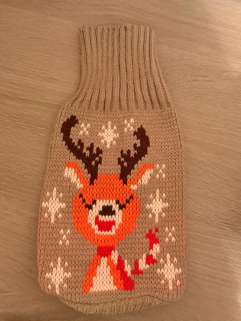 Pet Cozy Beige Knit Reindeer Sweater with Orange Accents